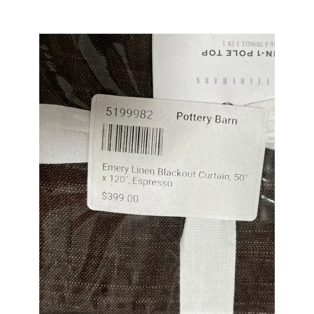 $399 Pottery Barn EMERY Linen Blackout Curtain | Expresso Brown, 50x120